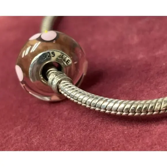 Pandora Sterling Silver Moments Snake Bracelet & Glass Bead Charm 7.25" #64317 - Picture 4 of 7